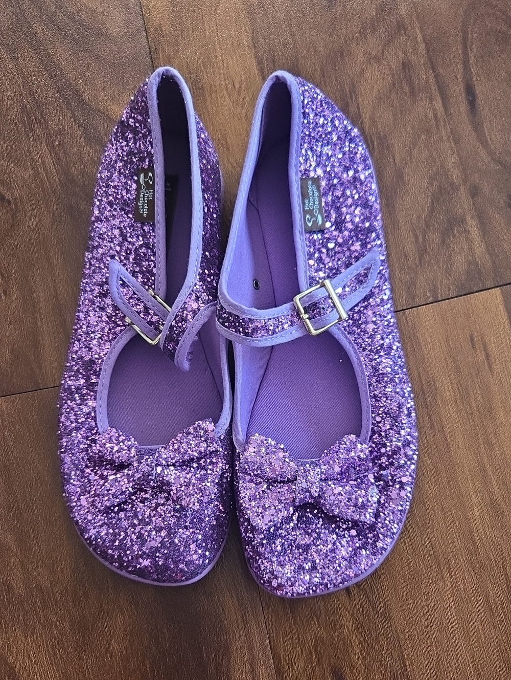 Hot Chocolate Design  Purple Glitter Mary Jane Shoes with Bow Womens Sz 8/38